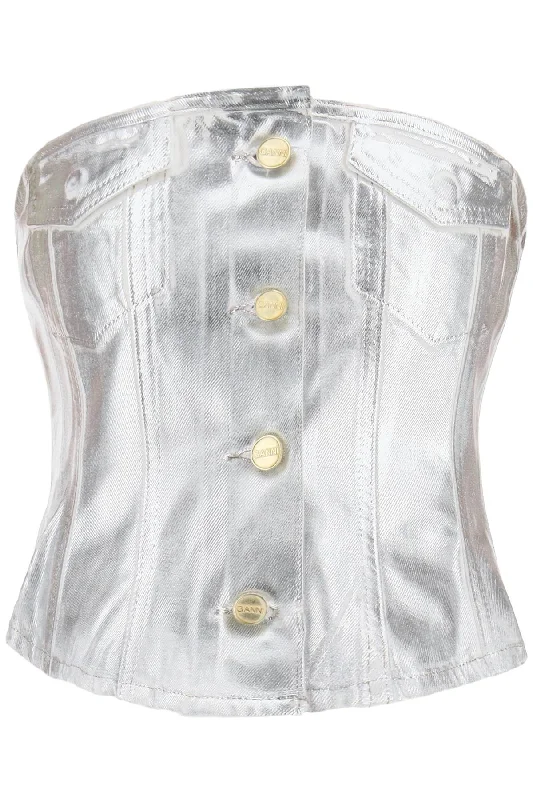 Fashionable Women's Clothing Ganni Women's Bustier Top In Foil blue