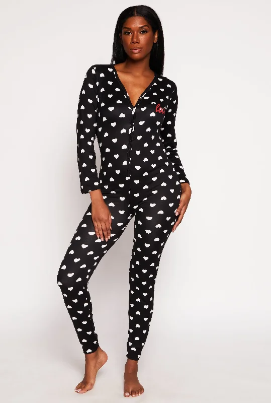 Charming Women's Holiday Apparel Love Heart Print Pajama Onesie