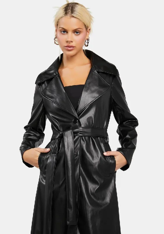 Women's Vintage Clothes No Lockdown Vegan Leather Trench Coat