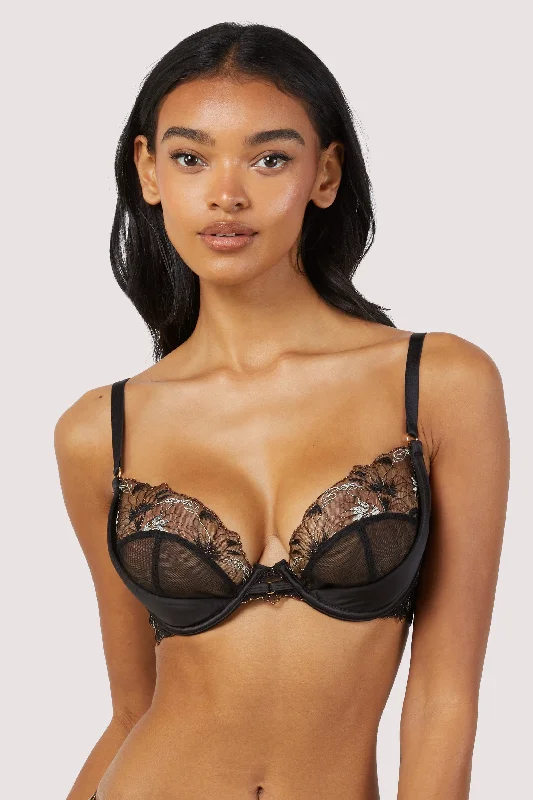 Women's Evening Clothing Aria Black and Gold Lace Plunge Bra