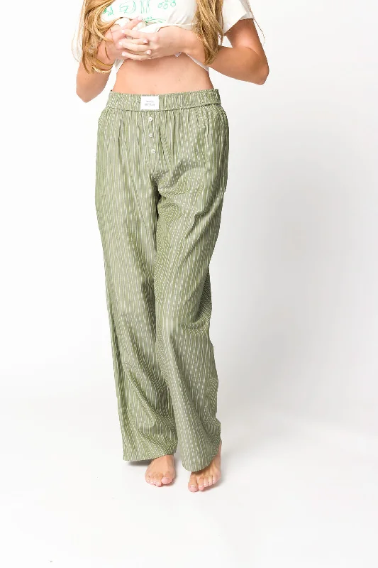 Women's Clothes For Outdoor Events Adrianne Striped Boxer Pants in Olive