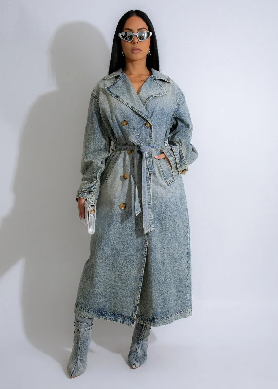 Modern Women's Attire Faded Horizon Coat Light Denim