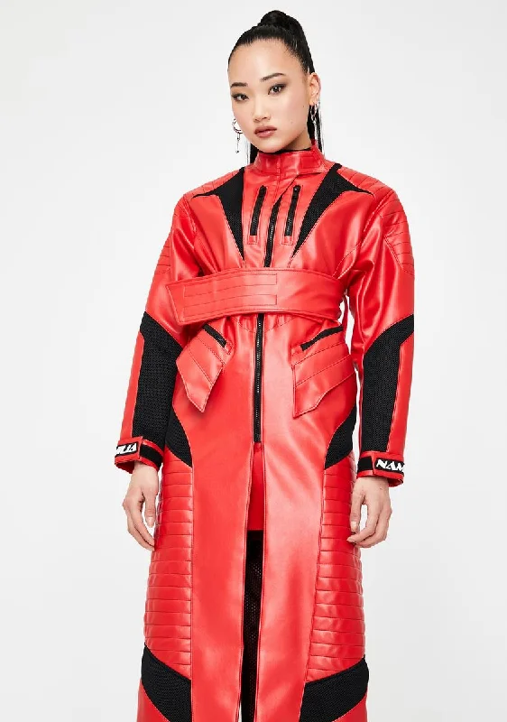 Women's Functional Outdoor Garments Red Motocross Long Coat