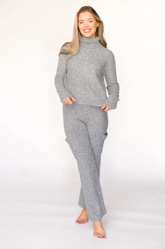 Plus-Size Women's Clothing Shae Sweater Top and Pants Set in Heather Grey