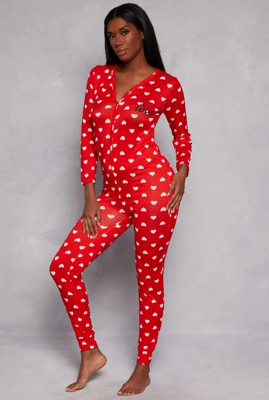 Women's Casual Apparel For Weekends Love Heart Print Pajama Onesie