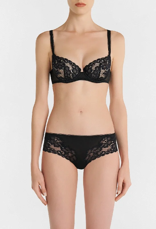 Women's Transitional Apparel Black Balconette Bra in Leavers Lace and Stretch Tulle