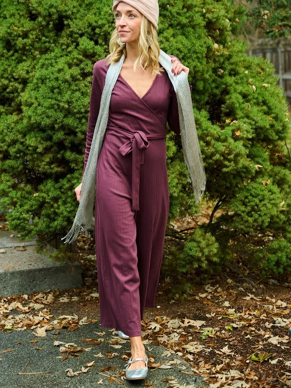 Women's Clothing For Outdoor Events Rita Long Sleeve Jumpsuit - Eggplant Rib Knit