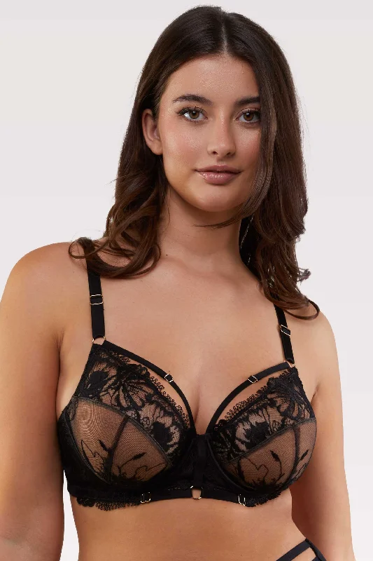 Women's Elegant Outfit Vivian Black Embroidery Plunge Bra