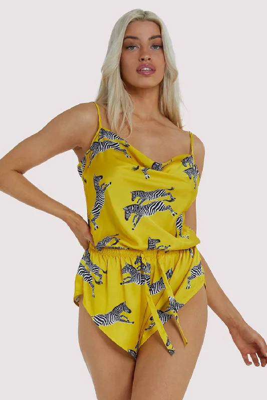 Women's Luxury Garments Kilo Mustard Zebra Playsuit