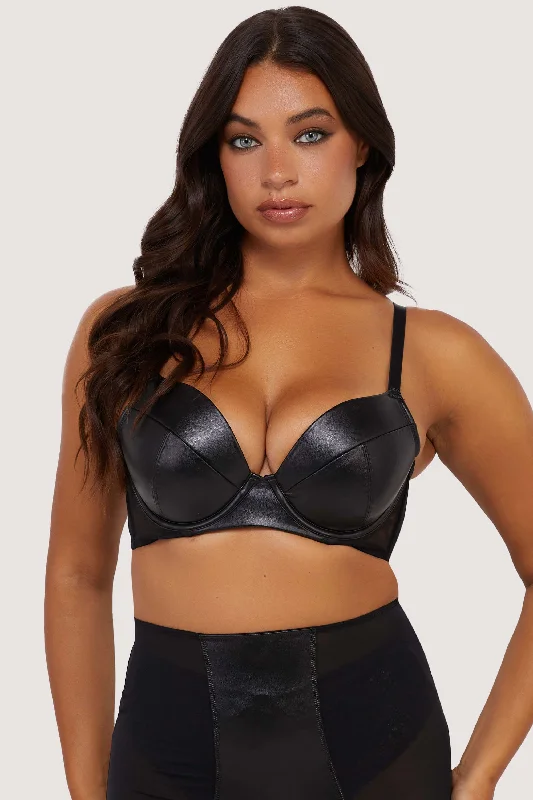 Women's Comfortable Garments Iris Black Leatherette Padded Plunge Bra