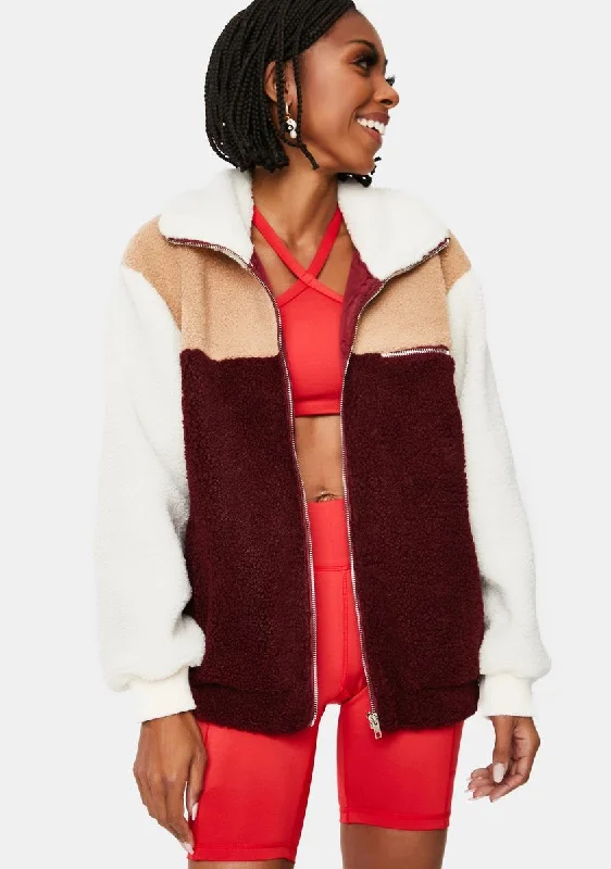 Women's Cozy Winter Attire Paint The Town Colorblock Teddy Jacket