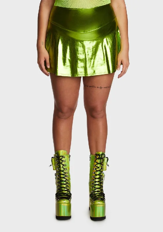 Women's Clothing For Casual Outings Plus Fairy Type Holographic Skort - Lime