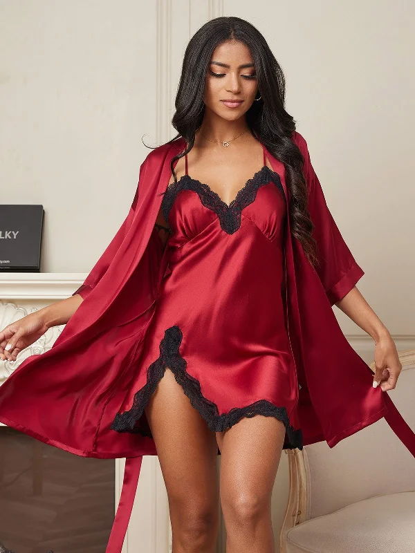 Women's Stylish Casual Garments Silk 2-Piece Dressing Gown with Nighgown Set