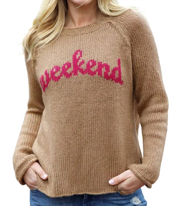 Women's High-End Clothing Weekend Ragland Crew Sweater In Copper/pink