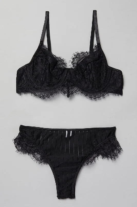 Women's Layered Outfit Black Lace Lingerie Set