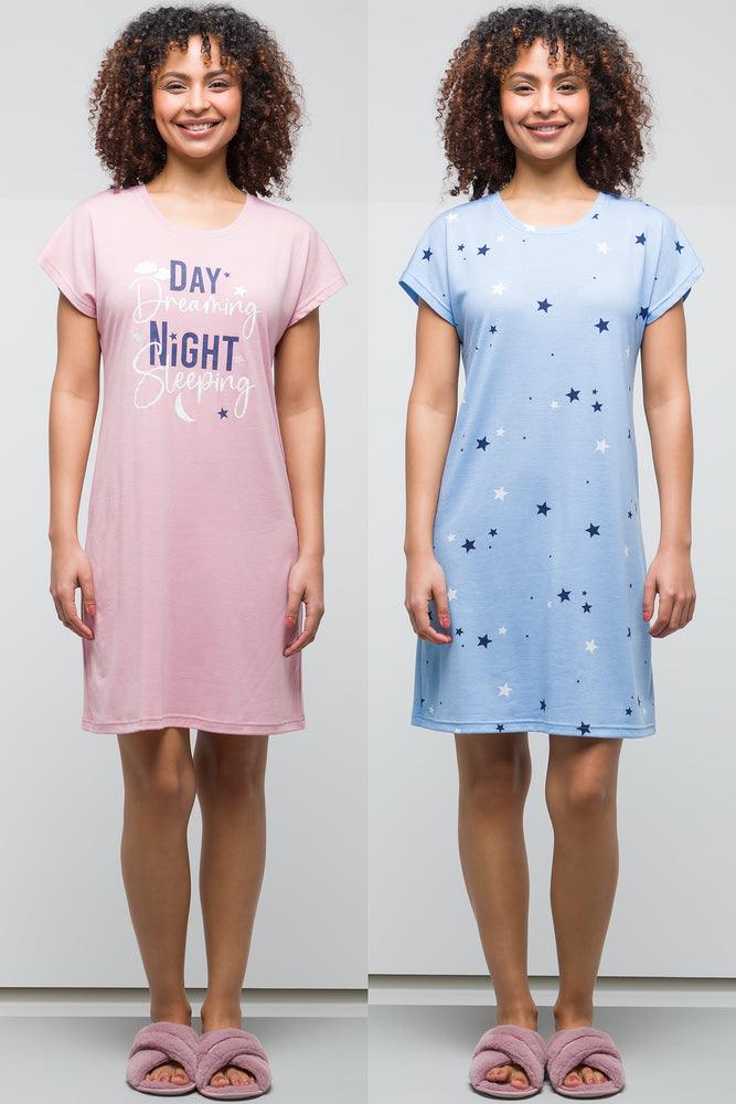 Women's Formal Event Clothing 2Pk Sleepshirt Pink + Blue