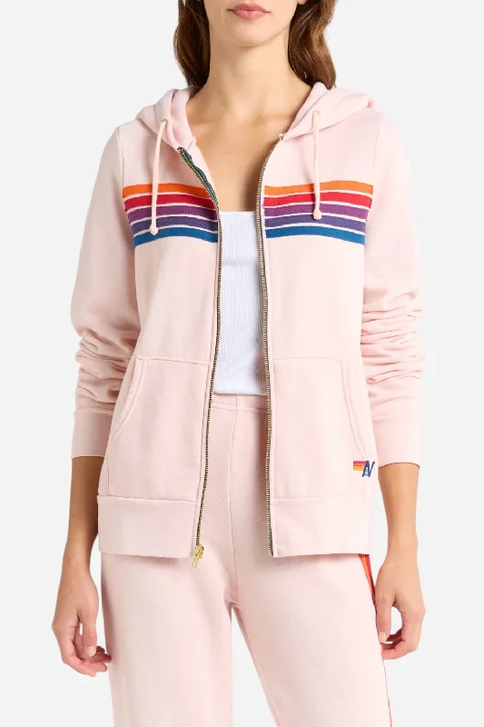 Women's Holiday Clothes Aviator Nation 5 Stripe Zip Hoodie in Light Pink