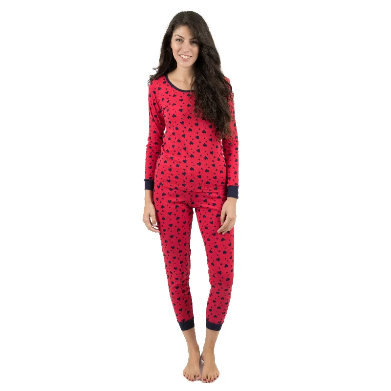 Casual Chic Clothing For Women Womens Two Piece Cotton Pajamas Navy Hearts