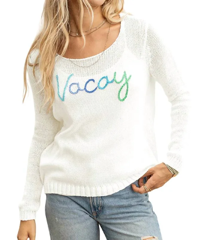 Women's Contemporary Clothing Vacay Crew Sweater In Breaker White