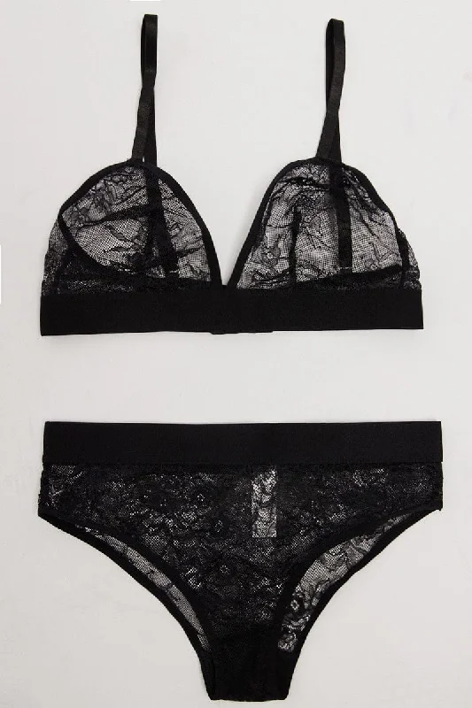 Women's Casual Wear Clothes Black Lace Lingerie Set