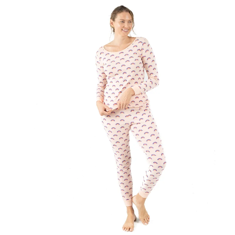 Women's Comfy Attire For Lounging Womens Two Piece Cotton Pajamas Rainbow Peach