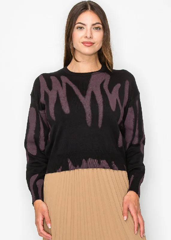 Women's Office Attire Black and Mauve Abstract Print Sweater