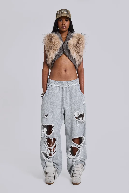 Women's Formal Clothes Distressed Grey Marl Baggy Monster Joggers