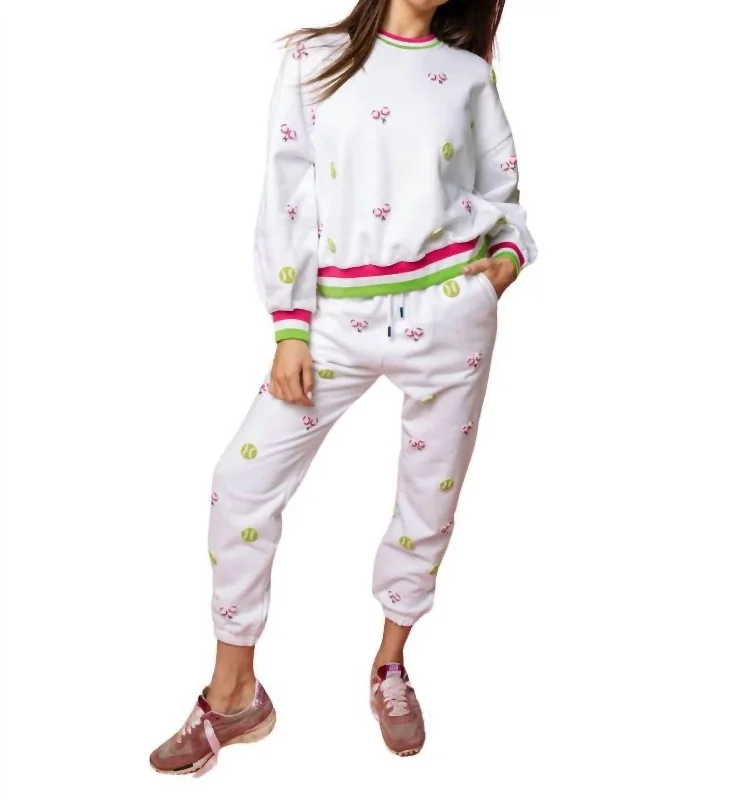 Women's Comfortable Garments Beaded Tennis Sweatshirt In White