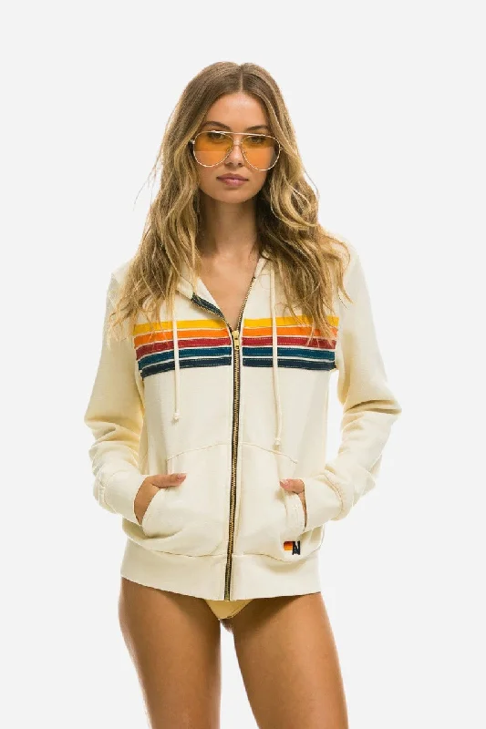 Women's Stylish Professional Apparel Aviator Nation 5 Stripe Zip Hoodie Vintage White