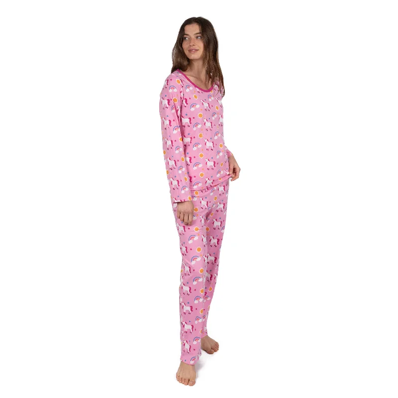 Charming Women's Garments Womens Two Piece Cotton Loose Fit Pajamas Unicorn Rainbow