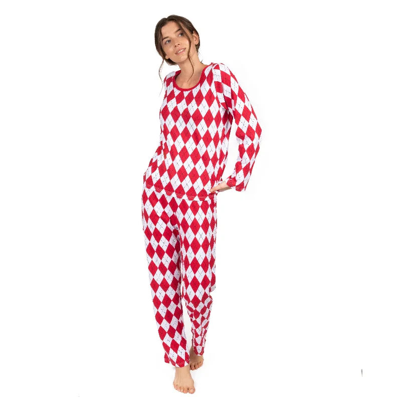 Women's Plus-Size Outfit Christmas Womens Two Piece Cotton Loose Fit Pajamas Argyle