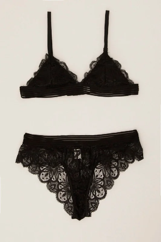 Stylish Women's Clothing Black Lace Lingerie Set