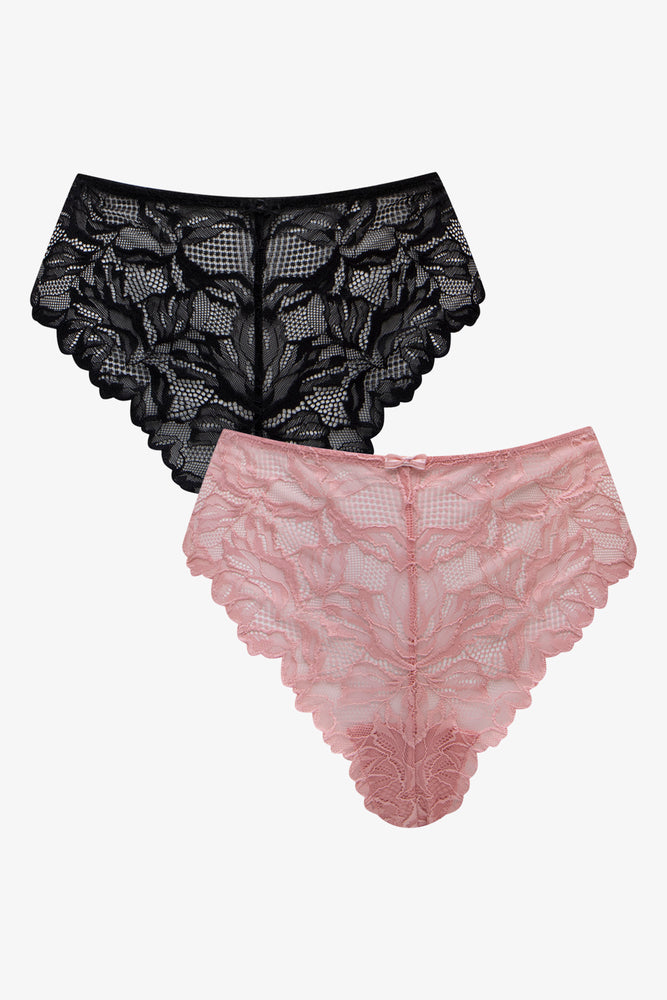 Women's Evening Clothes 2 Pack Lace Thongs Black & Pink