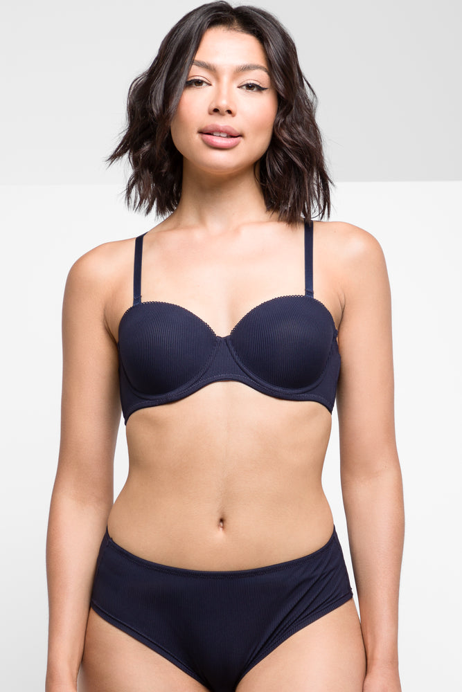 Elegant Clothing For Women 2 Pack Rib Multiway Bras Navy & Natural