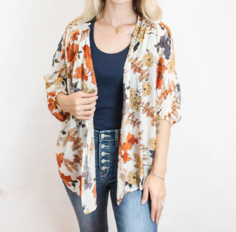 Women's Holiday Attire Fall Floral Kimono In Multi Color