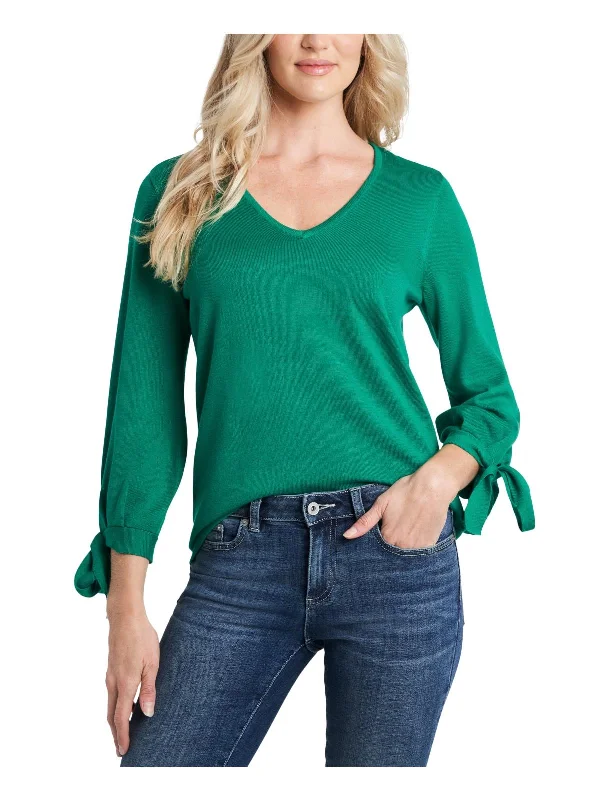 Women's Vacation Outfit Set Womens Knit Tie Sleeve V-Neck Sweater