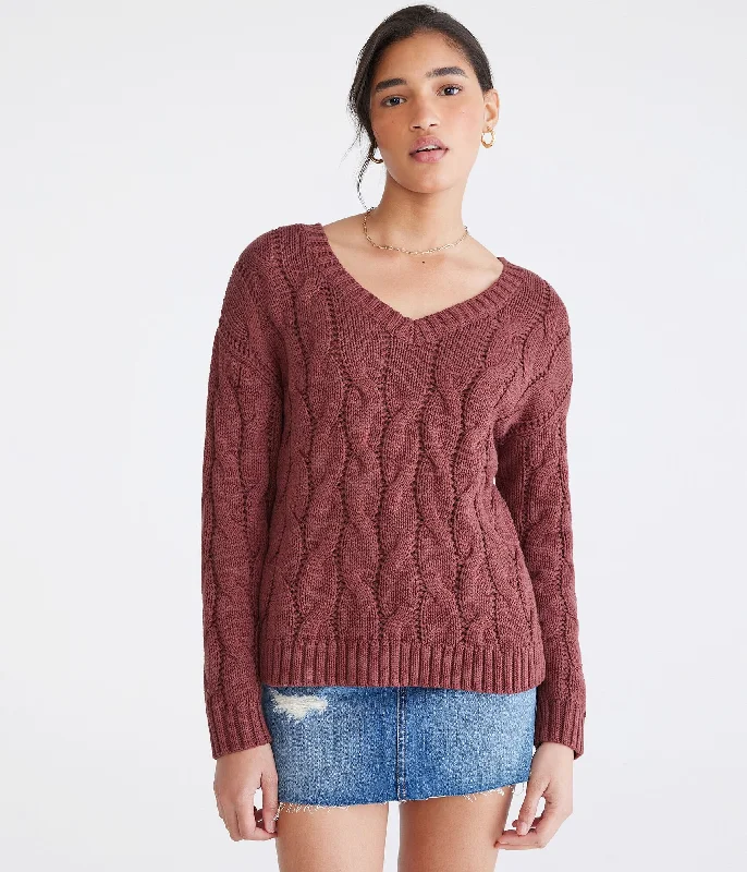 Women's Comfortable Apparel Aeropostale Wear 2 Ways Oversized Cable Sweater