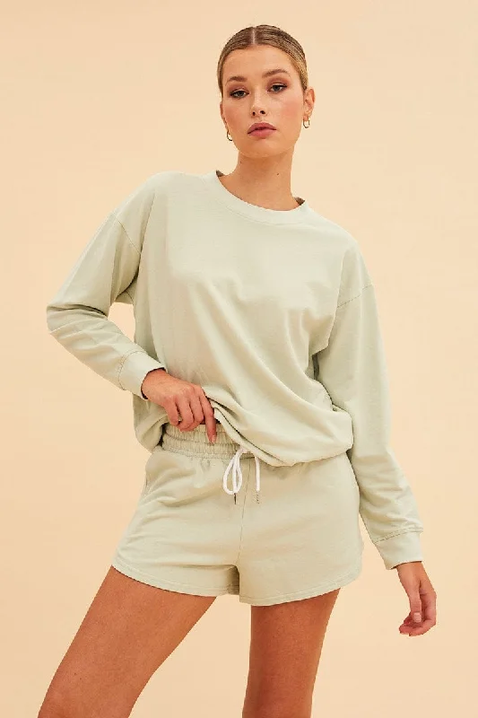 Women's Trendy Apparel Green Hudson Cotton Fleece Crew Neck Oversized Sweat