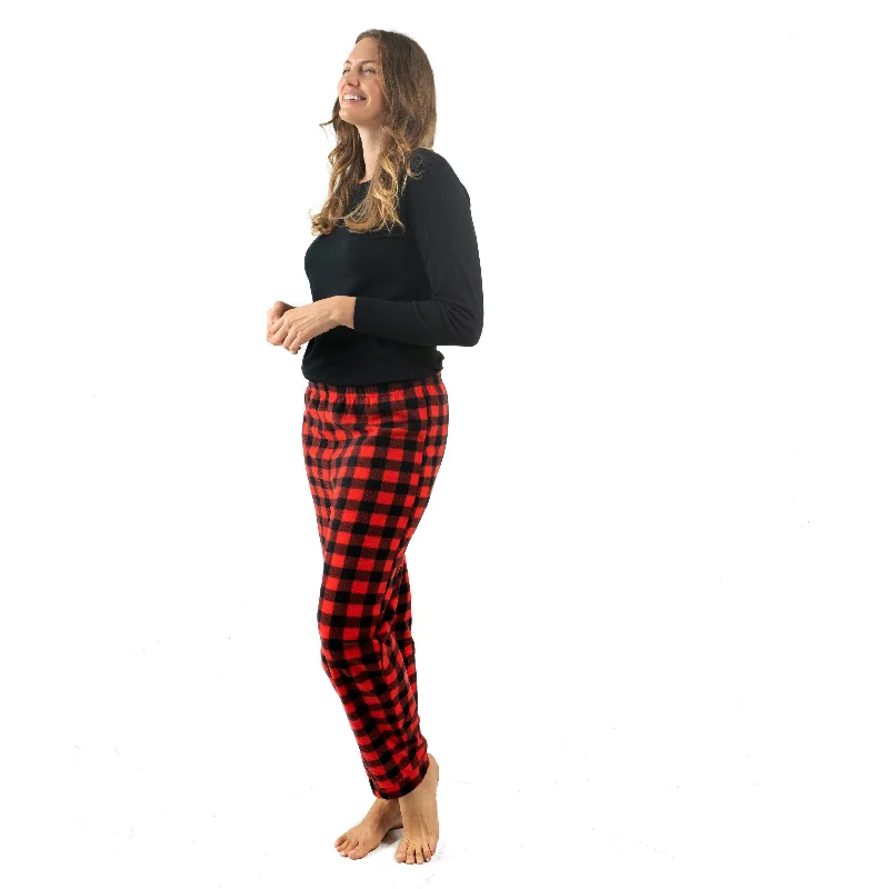 Women's Outdoor Activity Garments Christmas Womens Cotton Top and Fleece Pant Pajamas Plaid