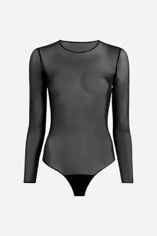 Stylish Women's Garments For Holidays Commando Chic Mesh Long Sleeve Bodysuit in Black