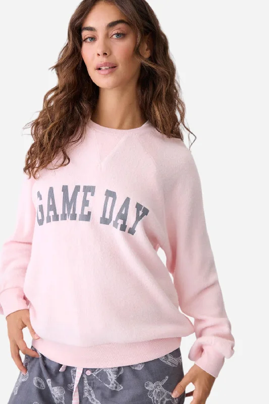 Women's Cozy Winter Attire PJ Salvage Long Sleeve Game Day Sweater in Blush