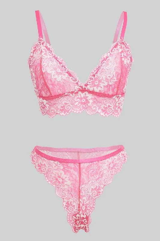 Women's Urban Clothing Pink Lace Lingerie Set