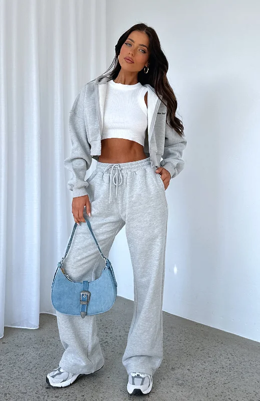 Fashionable Women's Outfit Stick With Me Wide Leg Sweatpants Grey Marle