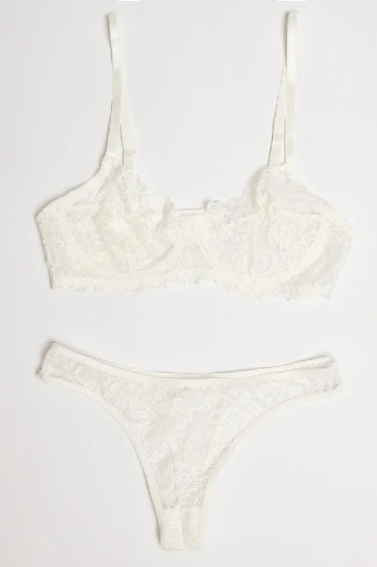 Women's Formal Apparel White Lace Lingerie Set