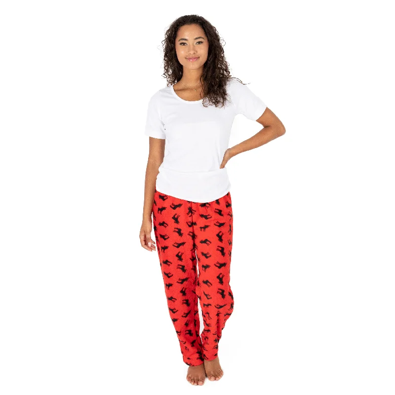 Women's Classic Outfit Christmas Womens Fleece Pajama Pants Moose