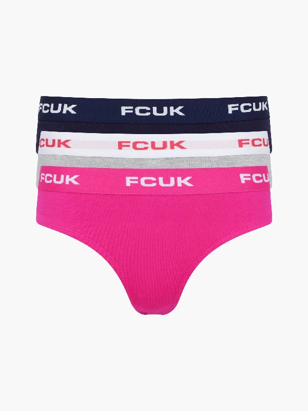 Women's Relaxed Outfit 3 Pack FCUK Logo Thongs