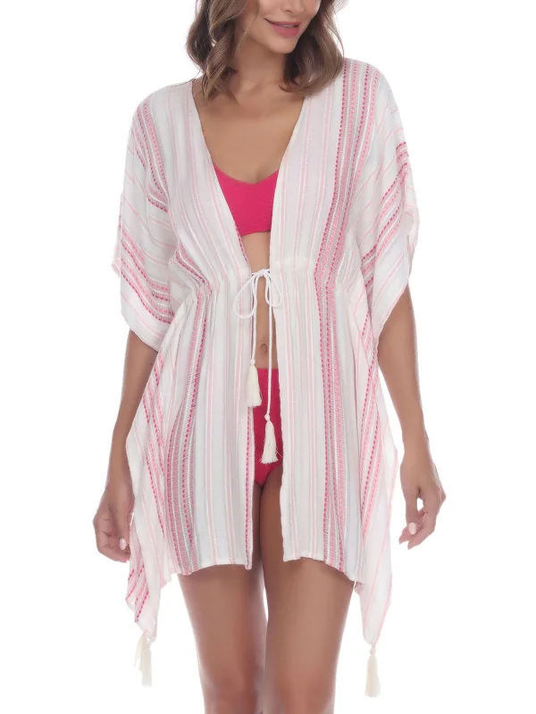 Charming Women's Holiday Apparel Womens Tie Front Kimono Cover-Up