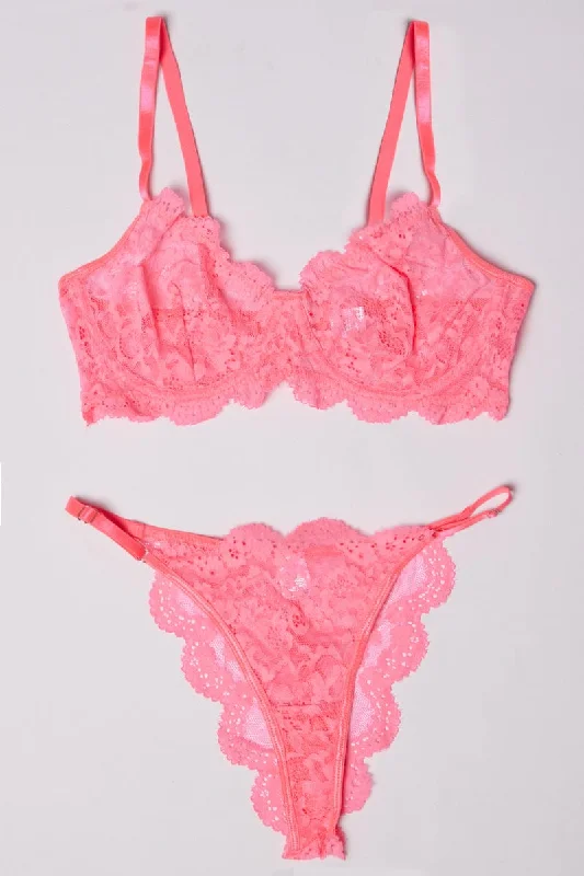 Women's Apparel Pink Lace Lingerie Set