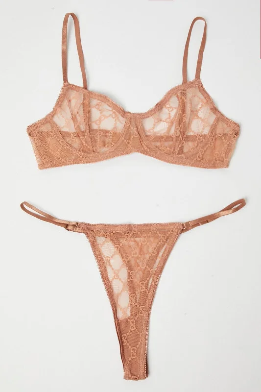 Casual Attire For Women Beige Mesh Lingerie Set