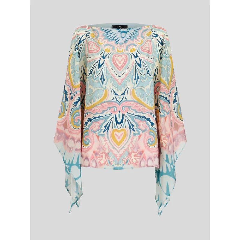 Modern Women's Outfit Poncho With Paisley Sunburst Print